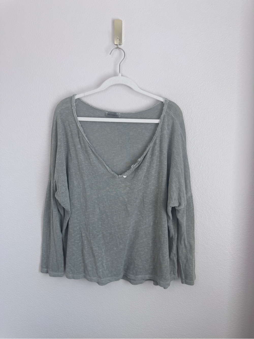 Nina Kendosa Shirt One Size Green Woven Coastal Minimalist Lagenlook Earthy